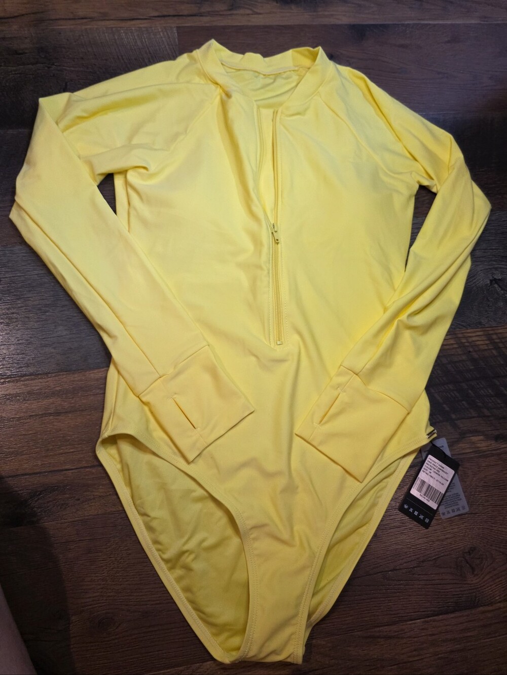 Relleciga Bright Yellow Long Sleeve Zip Front Swim Bodysuit